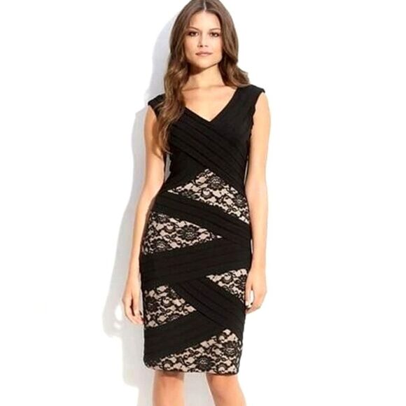 Adrianna papell lace combo cocktail dress sz 4 - Picture 1 of 10